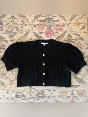 Hill House Ollie Sweater Black Puff Sleeve Cropped Cable-knit Cardigan XXL